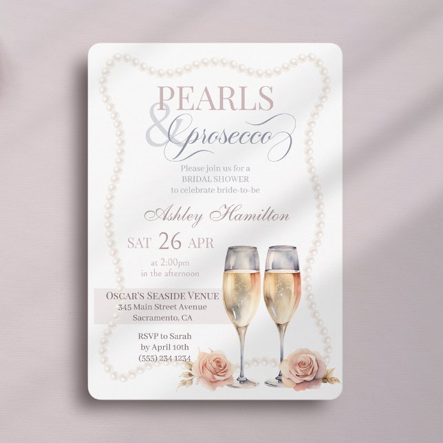Invitación Elegante guión Perlas y prosecco Ducha de novia (Subido por el creador)