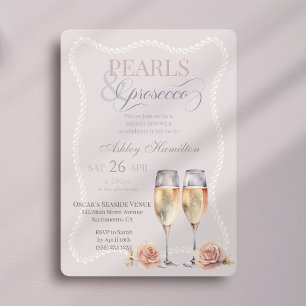 Invitación Elegante guión Perlas y prosecco Ducha de novia