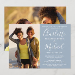 Invitación Elegante guión Polvoriento Azul 2 Foto Compromiso 
