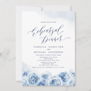 Invitación Elegante guión polvoriento azul de ensayo floral c