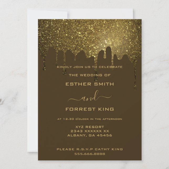 Invitación Elegante guión Purpurina dorado Boda de espuma (Anverso)