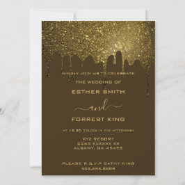 Invitación Elegante guión Purpurina dorado Boda de espuma