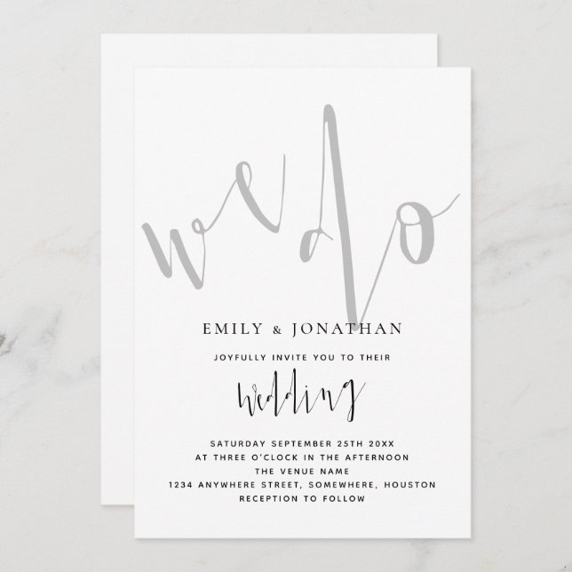 Invitación Elegante guión que hacemos blanco negro Boda (Anverso / Reverso)