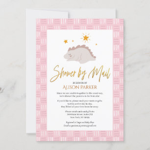 Invitación Elegante guión recorta ducha de dinosaurios rosado