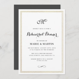 Invitación Elegante guión Relieve metalizado de oro marco ens