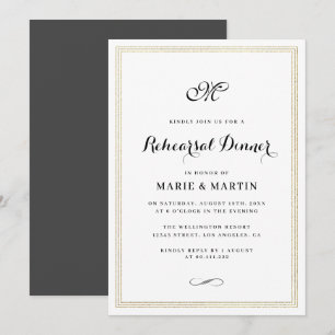 Invitación Elegante guión Relieve metalizado de oro marco ens