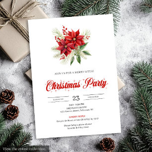 Invitación Elegante guión Rojo Blanco Poinsettia Navidad