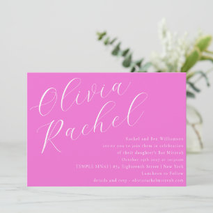 Invitación Elegante guión rosa caliente de moda Bat Mitzvah