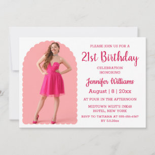 Invitación elegante guión rosa de 21 años foto minimalista