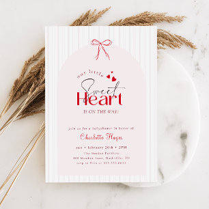 Invitación Elegante guión rosa lazo rojo baby shower de coraz