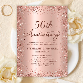 Invitación Elegante guión Rosa Oro 50 aniversario Boda