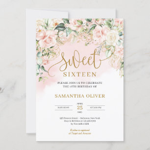 Invitación Elegante guión rosa pastel rosas dulces dieciséis