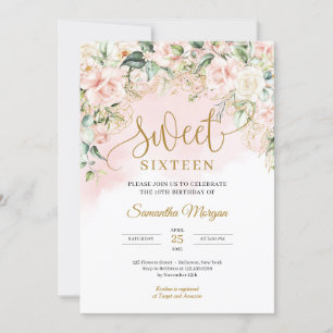 Invitación Elegante guión rosa pastel rosas dulces dieciséis