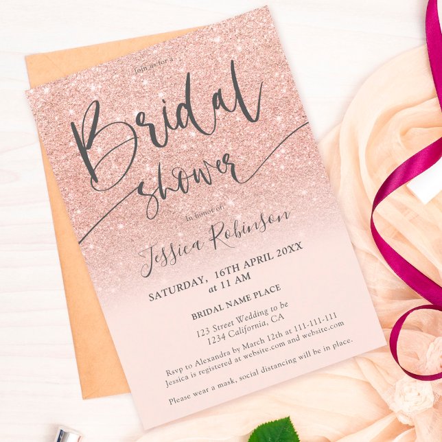 Invitación Elegante guion rosa purpurina dorado ducha de novi (Subido por el creador)
