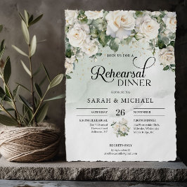 Invitación Elegante guión rosas blancas y ensayo de oro