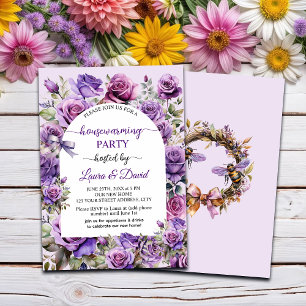 Invitación Elegante guión Rosas púrpura Fiesta de calentamien