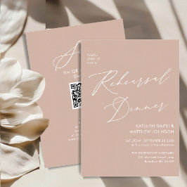 Invitación Elegante guión Rubor Ensayo rosa cena QR