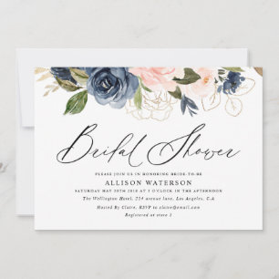 Invitación Elegante guión rubor y ducha de novia marina
