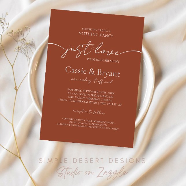 Invitación Elegante guión Rústico Boda de Terracota (Elegant Terracotta Wedding Invitation for Minimal Boho Wedding Ceremony)