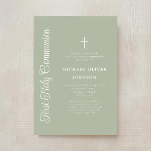 Invitación Elegante guion Sage Green Boy Primera Comunión