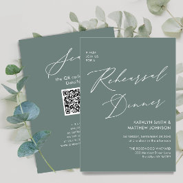 Invitación Elegante guión Sage Green Rehearsal Dinner QR códi