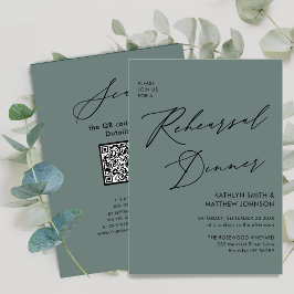 Invitación Elegante guión Sage Green Rehearsal Dinner QR códi