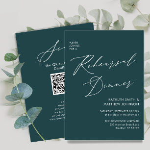 Invitación Elegante guión Sage Green Rehearsal Dinner QR códi