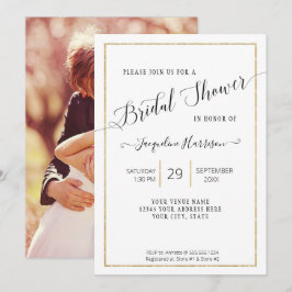 Invitación Elegante guión Sencillo Dorado Ducha Mínima Bridal