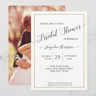 Invitación Elegante guión Sencillo Dorado Ducha Mínima Bridal