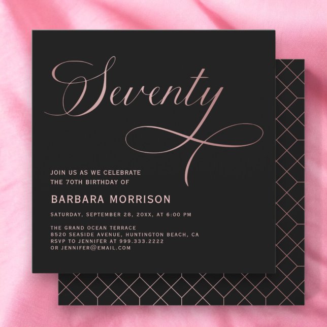 Invitación Elegante guión setenta Rosas Oro 70 cumpleaños (Subido por el creador)