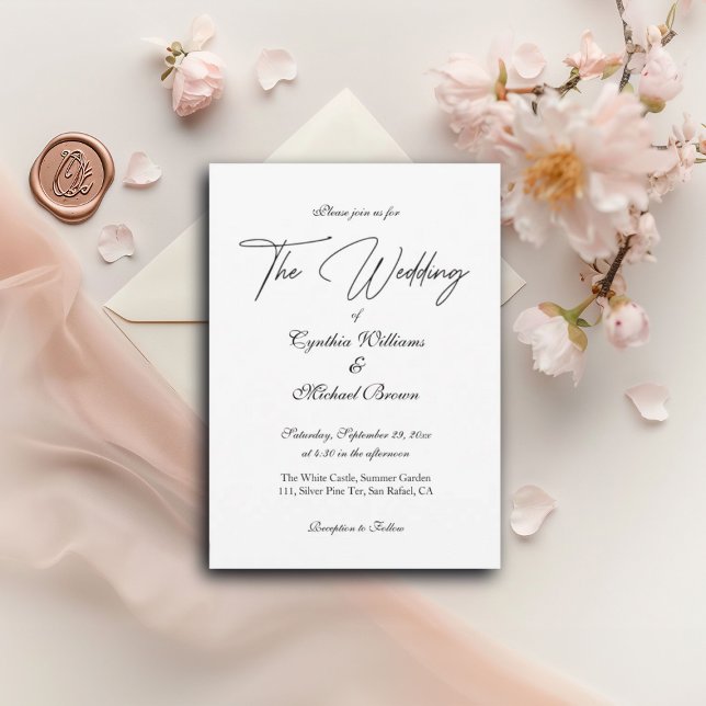 Invitación Elegante guión simple Boda blanco y negro (Subido por el creador)