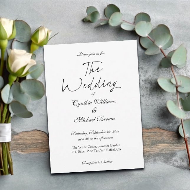 Invitación Elegante guión simple Boda blanco y negro (Subido por el creador)