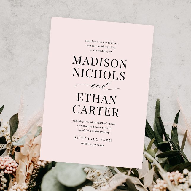 Invitación Elegante guión simple Boda de presupuesto rosa Rub (Subido por el creador)