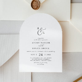 Invitación Elegante guión simple Monograma Boho Arch Boda
