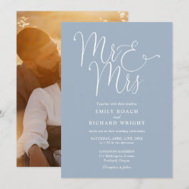 Invitación Elegante guion Sr y Sra Foto Polvoriento azul Boda