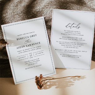 Invitación Elegante guión todo en uno Boda blanco y negro