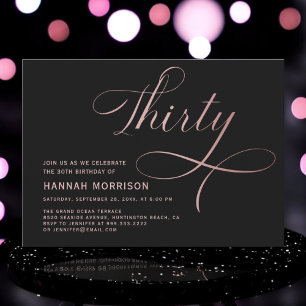 Invitación Elegante guión Treinta Rosas Oro 30 cumpleaños