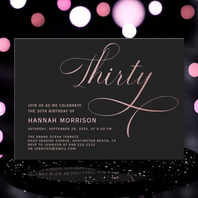 Invitación Elegante guión Treinta Rosas Oro 30 cumpleaños (Subido por el creador)