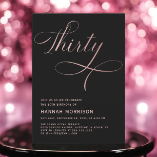 Invitación Elegante guión Treinta Rosas Oro 30 cumpleaños