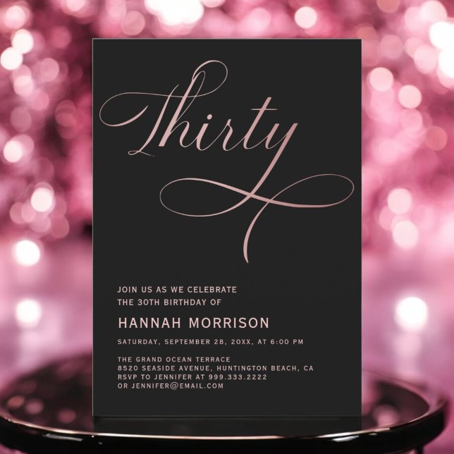 Invitación Elegante guión Treinta Rosas Oro 30 cumpleaños (Subido por el creador)
