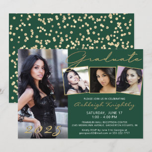 Invitación Elegante Guión Verde Dorado Oscuro 4 Graduado de f
