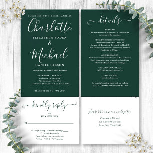 Invitación Elegante guión verde esmeralda todo en un Boda
