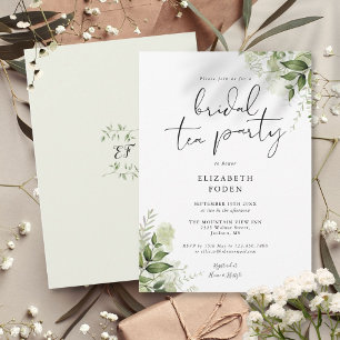 Invitación Elegante guion verde monograma fiesta de té nupcia