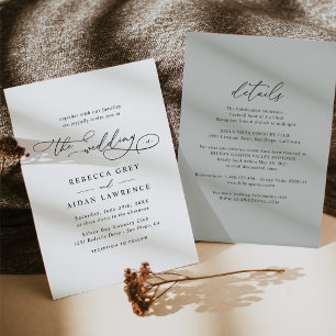 Invitación Elegante Guión Verde Sage Todo En Un Boda