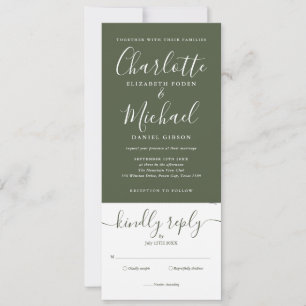 Invitación Elegante Guión Verde Vivo Todo En Un Boda