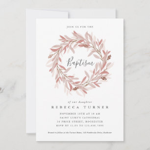 Invitación Elegante Guión Wreath Watercolor Bautismo