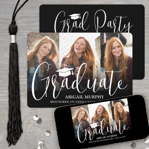 Invitación Elegante guión y 3 fiesta de graduación de Collage