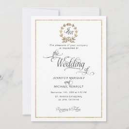 Invitación Elegante guirnalda de oro con monograma fotográfic