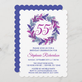 Invitación Elegante guirnalda rosada y morada 55º cumpleaños