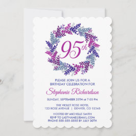Invitación Elegante guirnalda rosada y morada 95º cumpleaños